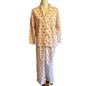 Marigot Pink Azalea Starfish Print Pajama Set 100% Cotton Small Preppy Resort